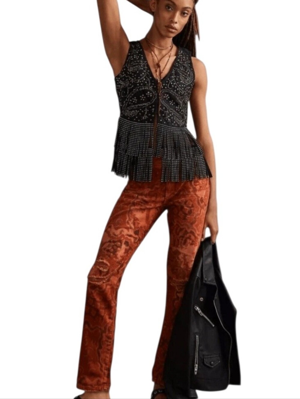 PILCRO Anthropologie The Slim Boyfriend Jeans Women's 29 Orange Abstract Funky